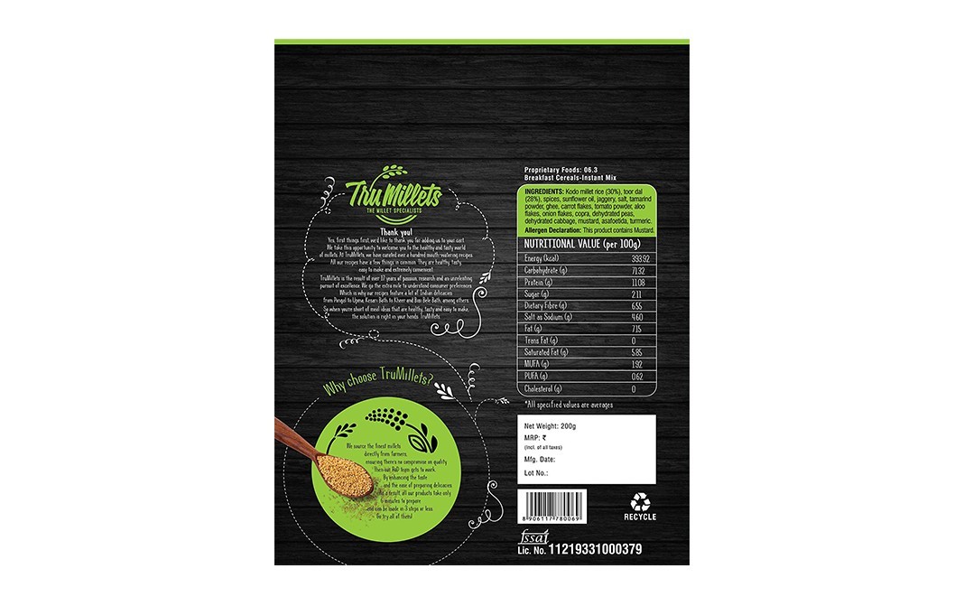TruMillets Kodo Millet Bisibelebath    Box  200 grams